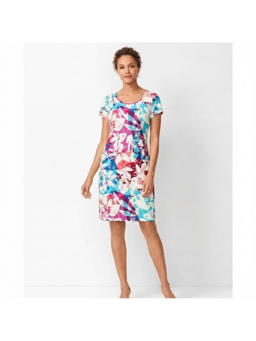 T by TALBOTS Cotton Modal Blend Cross Back Cozy Crush Brushed Floral Dress SPF50